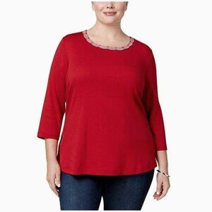 NWT Karen Scott Plus Size Cotton Braided-Trim Top
